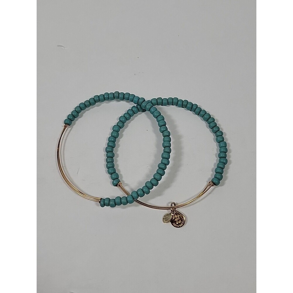 ALEX & ANI Blue Gold Tone Beaded Adjustable Bangle Bracelet Missing Tag Lot of 2